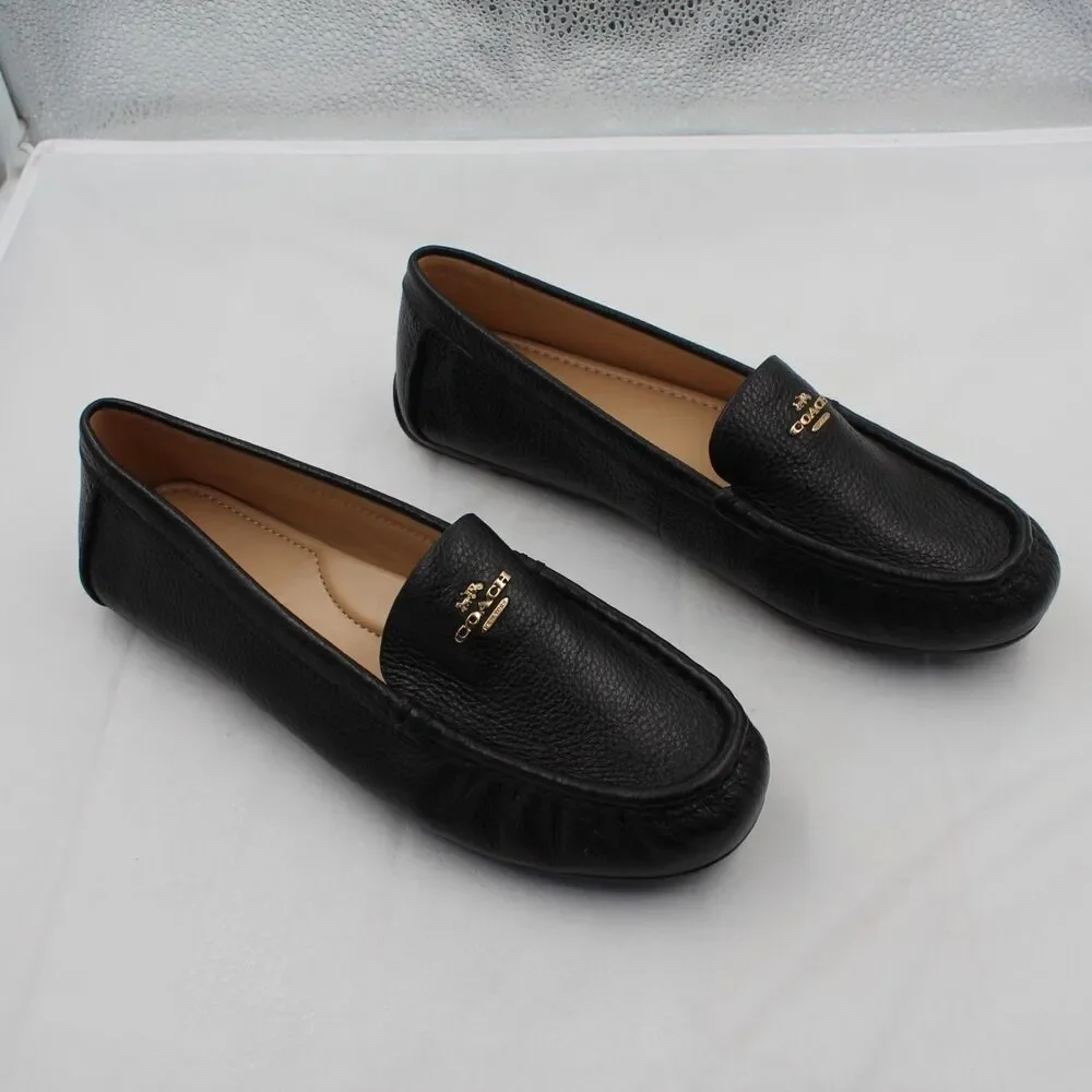 COACH Marley Driver Loafers Women Size 8 Black Pebbled Leather Flats